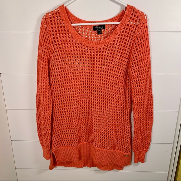 Thalia Sodi Open Knit Sweater Coral Gold Beach‎ Swim Coverup Sz M Crochet Summer - Picture 1 of 11